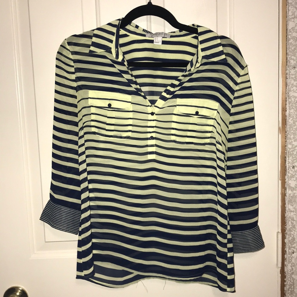 Yellow and navy striped blouse